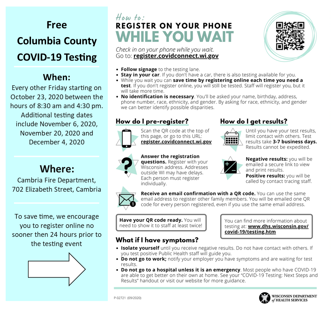 Columbia County free testing site